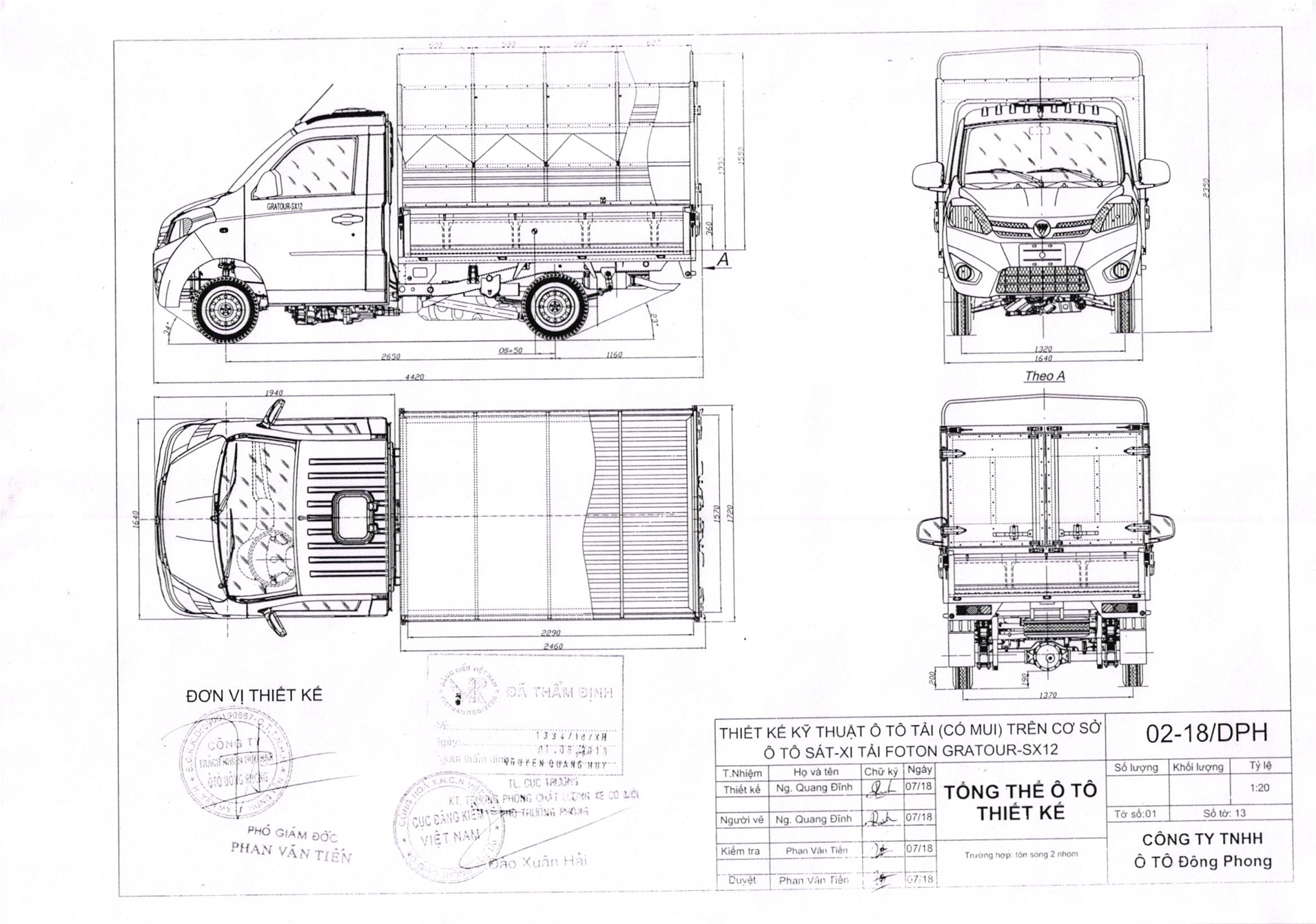Cấu tạo xe tải thùng mui bạt Trường Giang Foton Gratour SX12 TM